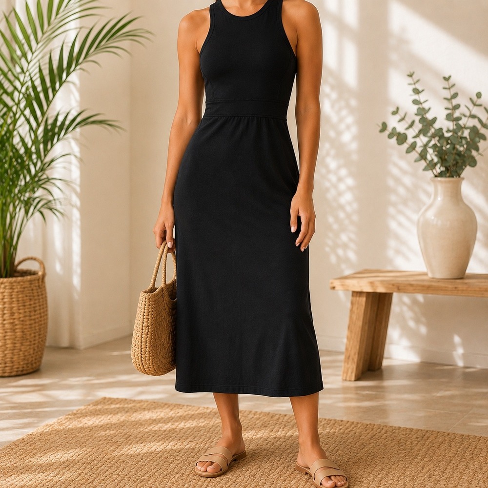 Athleta Black Cross Back Midi Active Dress Womens XS Built In Bra